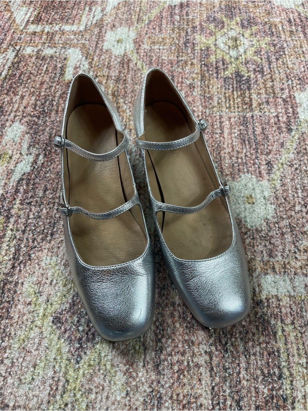 Madewell Nettie Heeled Mary Jane Ballet Flats Metallic Silver Size 8.5 - Picture 4 of 8